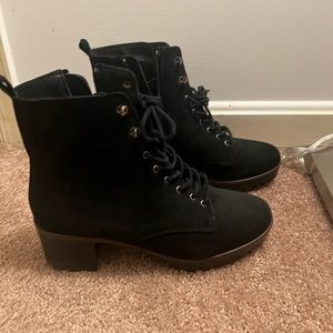 Anne Klein black suede combat boots 9